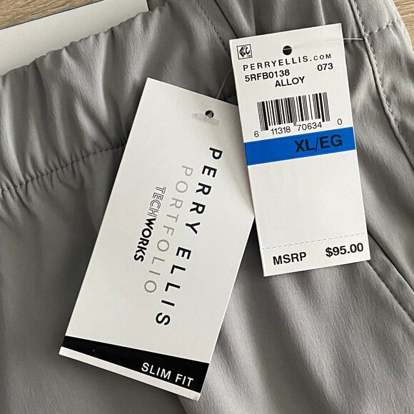 Perry Ellis Portfolio Men's XL TechWorks Pants Slim Fit Drawstring Alloy NEW - Picture 8 of 10